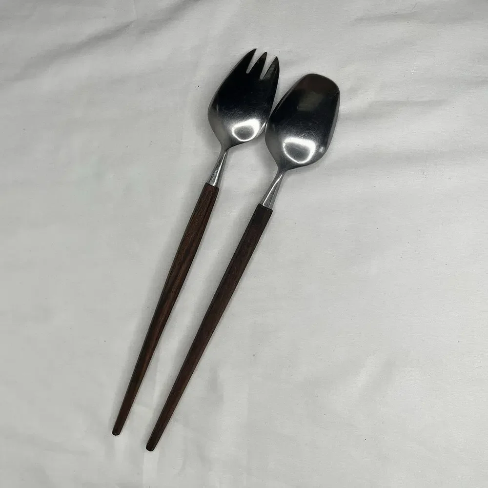 Vintage Rostfrei Salad Serving Set Fork & Spoon wooden handles & stainless steel